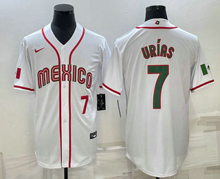 Men%27s Mexico Baseball #7 Julio Urias Number 2023 White Blue World Baseball Classic Stitched Jersey1